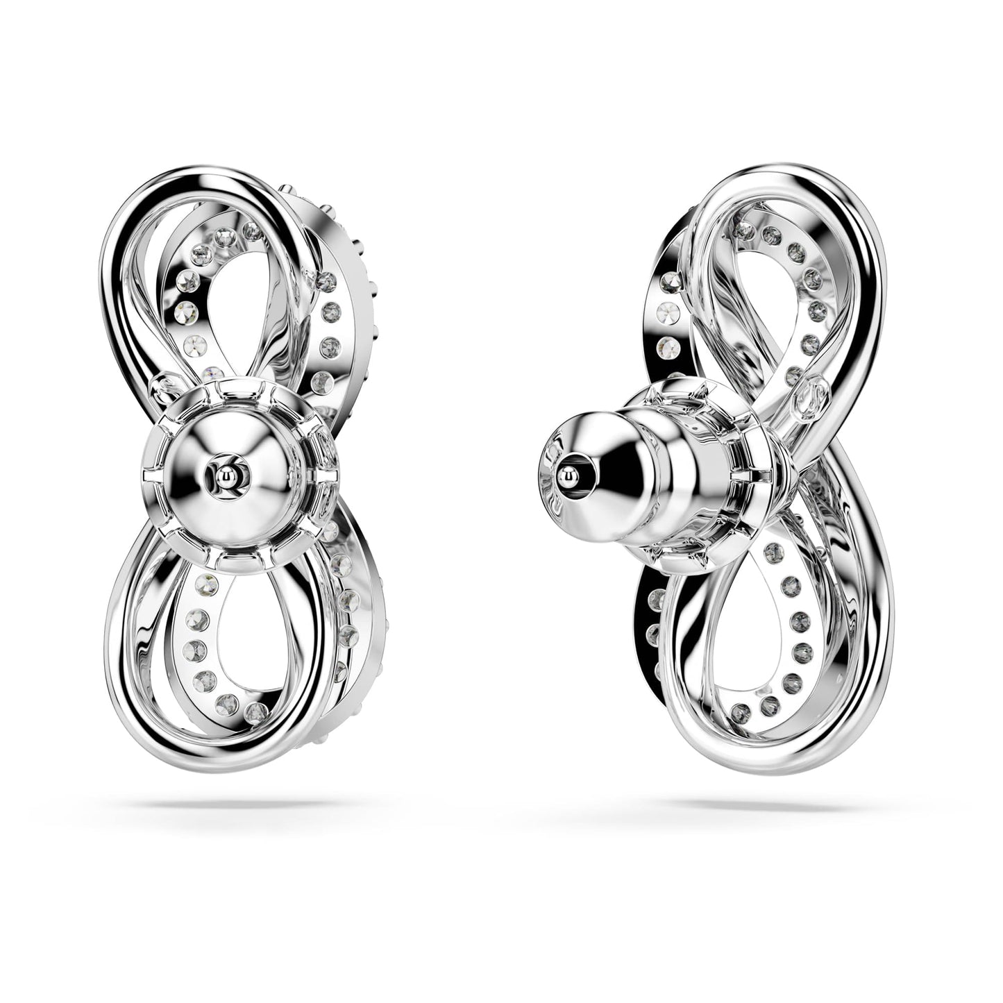 Swarovski Hyperbola stud earrings, Infinity, White, Rhodium plated