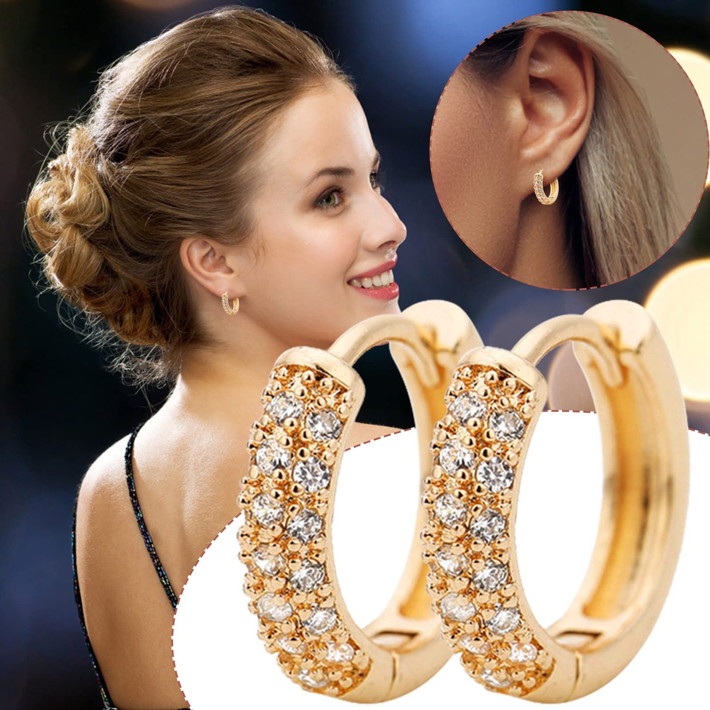 All Prime Clearance Items Women Hoop Earrings Colorful Hoop Shiny Zirconia Earrings Jewelry Gifts, Hypoallergenic Small Cartilage Sleepers Huggie Earrings Set for Women, Rose Gold/Sliver/Gold