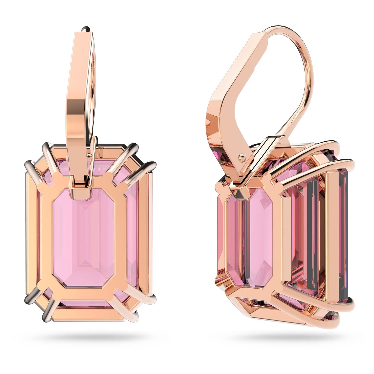 Swarovski Millenia Drop Earrings, Pink Octagon Cut Crystals in a Rose Gold Tone Plated Setting, from the Millenia Collection