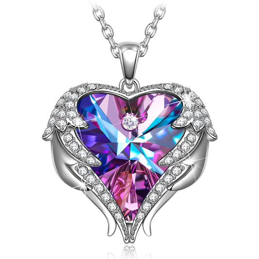 Kate Lynn Necklace for Women Love Heart Pendant Mother's Day Gifts Crystal Angel Wings Necklace for Her Birthday Gifts for Women Mum Wife Girlfriend Her Ladies Gifts Jewellery Box