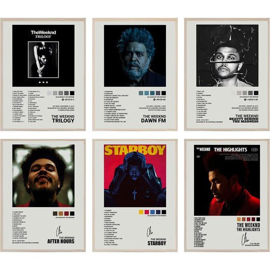 BDSHUNBF The Weeknd Album Cover, Music Album Cover Posters Print Set of 6, Aesthetic Canvas Wall Art, for Teens Dorm Decor Girl and Boy 8x10 inch Unframed