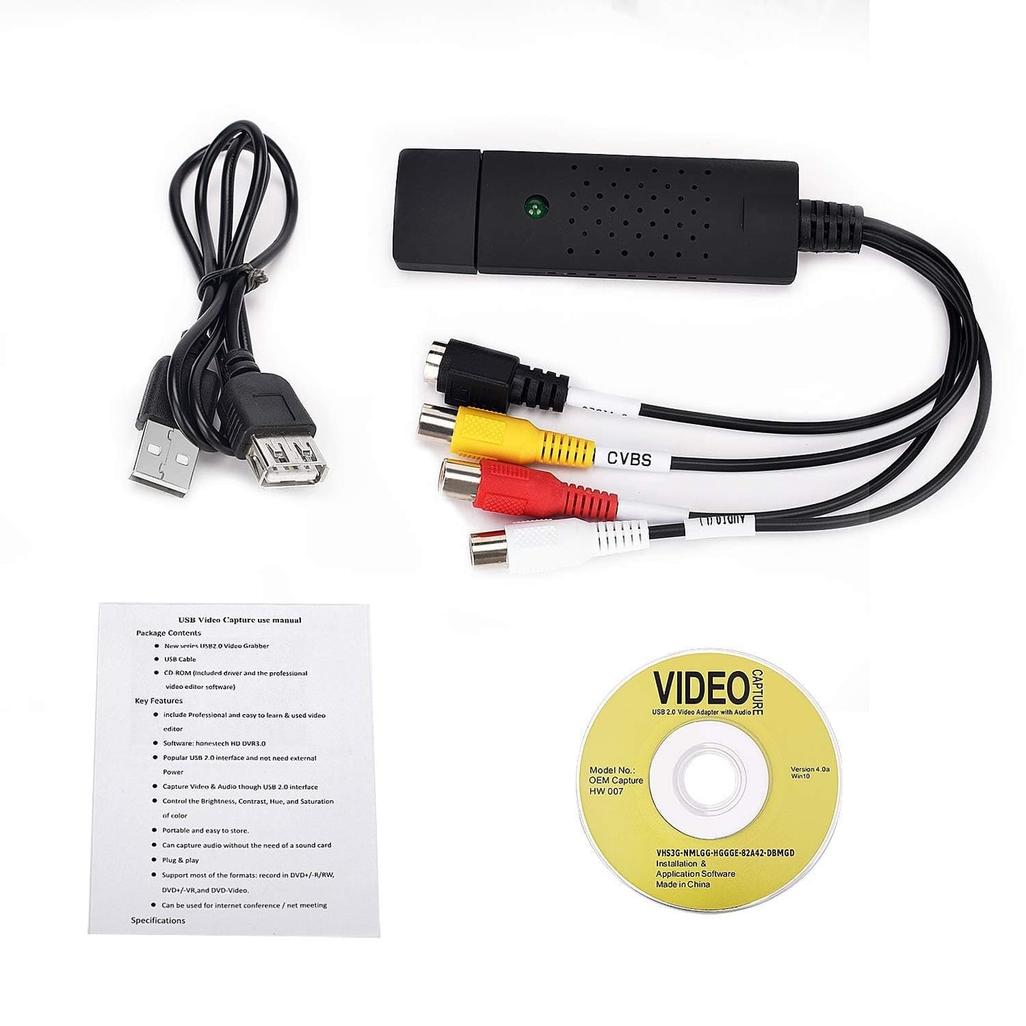 USB Audio Video Converter, VHS to Digital Converter, Video Capture Card Digitize from Analog Video VCR VHS DVD, for Windows 7 8 10