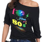 ELFIN 80s T Shirt Fancy Dress Costume for Women Off Shoulder Tops Sexy Lips Printed Casual Jumper Shirts