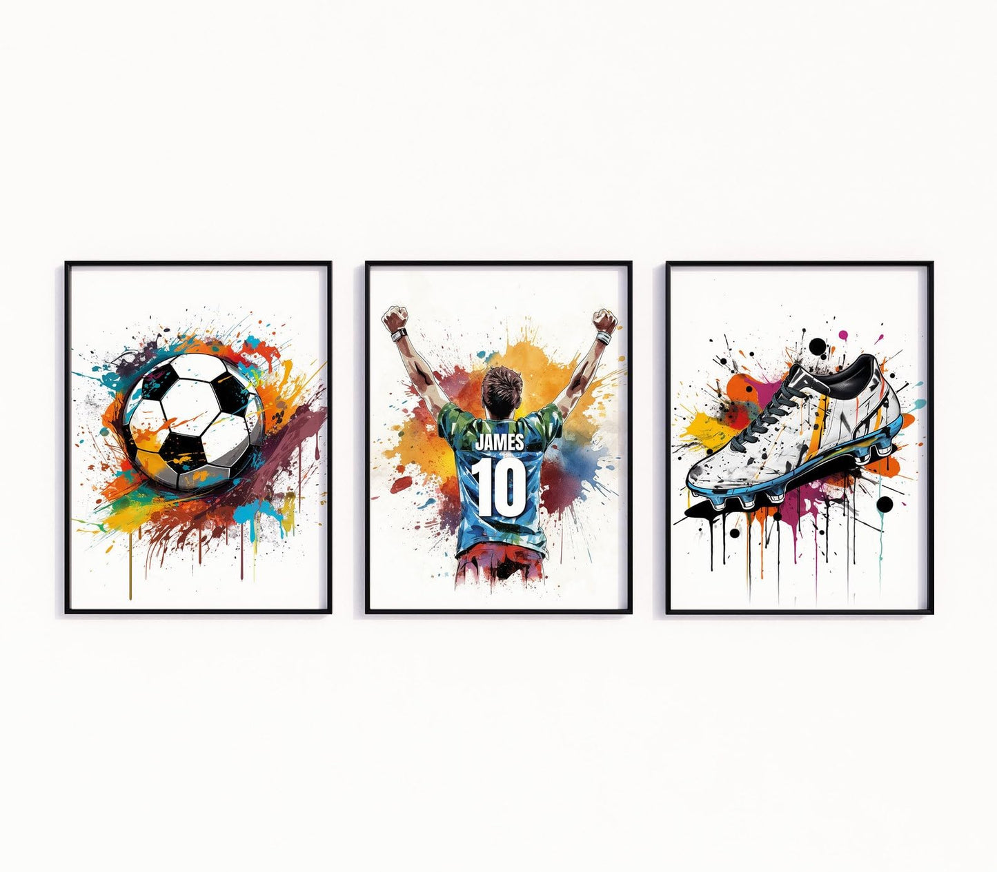 Personalised Football Wall Art Prints Personalised Football Prints Boys Bedroom Decor, Kid Bedroom Football Decor, Football Shirt Name Print (A3, Multi)