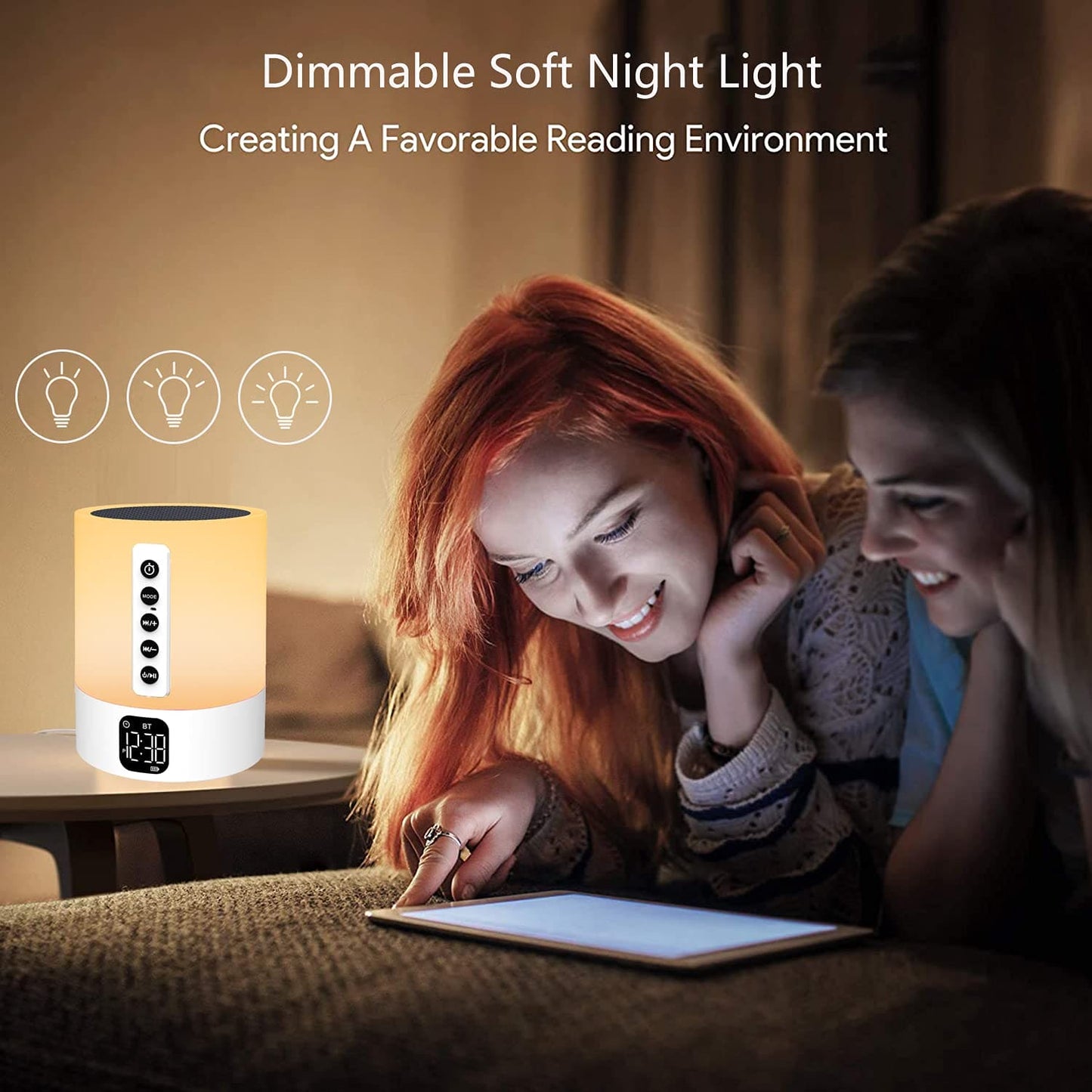 Night Light Bluetooth Speaker,Bedside Lamp with Alarm Clock,Touch Color Changing Bedroom Lamp,White Noise Machine,Gifts for Teenage Girls Boys Kids Women Teens Christmas