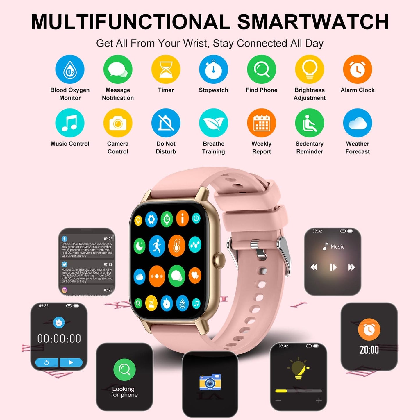 Smart Watch Answer/Make Calls, 1.85" Smart Watches for Women and Men, Fitness Watch SpO2/Heart Rate/Sleep Monitor, 112 Sport Modes, Calorie/Step Counter, IP7 Waterproof Fitness Tracker for Android iOS