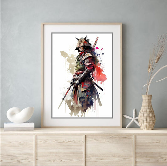 Beauitiful vivid fine art print of a Japanese Samurai Warrior painting (picture 5) Print size 29.7cm x 21cm