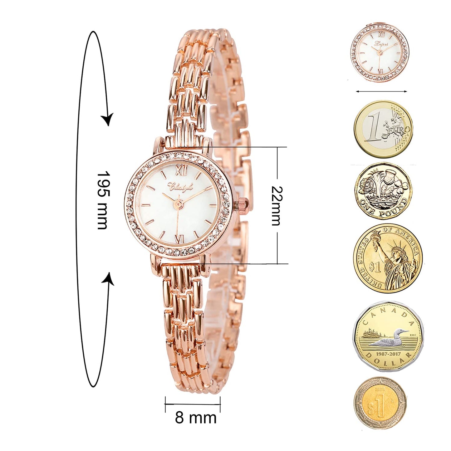 Clastyle Rose Gold Watch and Bracelet Set for Women - Elegant Diamond Ladies Watches with 2 Bangles - Jewellry Wrist Watch for Women with Rhinestone