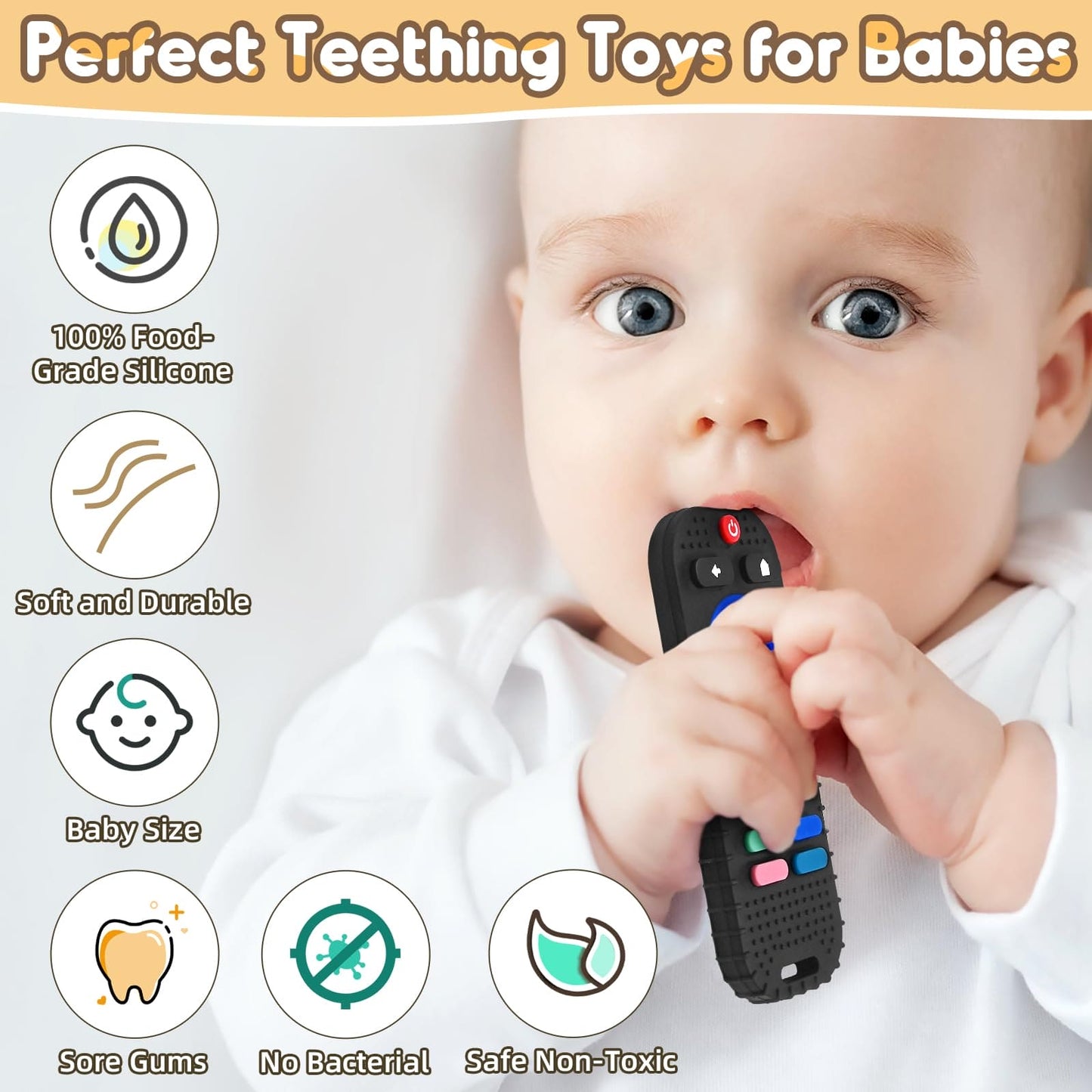 Teething Relief Teethers Toys for Babies 3 6 12 Months Gifts, Silicone Teether Remote Control & Game Controller Sensory Bath Toys for 3 6 9 12 18 Months Newborn Infant Boy Girl Autism