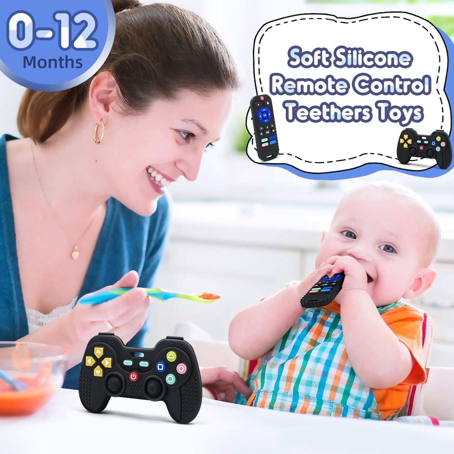 Teething Relief Teethers Toys for Babies 3 6 12 Months Gifts, Silicone Teether Remote Control & Game Controller Sensory Bath Toys for 3 6 9 12 18 Months Newborn Infant Boy Girl Autism