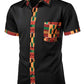 LucMatton Men's African Printed Patchwork Design Short Sleeve Button up Shirt Traditional Dashiki Black Small