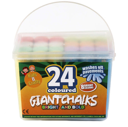 24 Coloured Chunky Chalks , Giant, Pavement, Washable, Fun for Children 8 Vibrant Colours, Outdoor, Garden, Drawing - Artists - Toddler,Kids