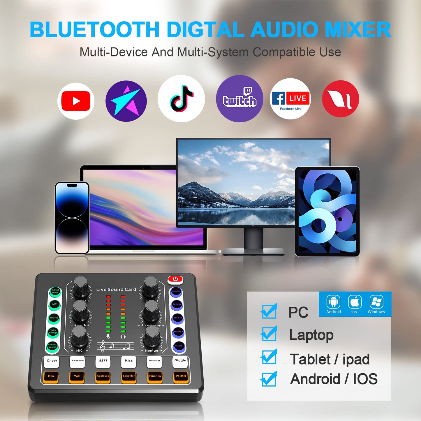 Audio Mixer,Audio Interface with DJ Mixer Live Sound Card Effects and Voice Changer,podcast equipment bundle Stereo DJ Studio Streaming, Prefect for live Streaming/Podcasting/Gaming