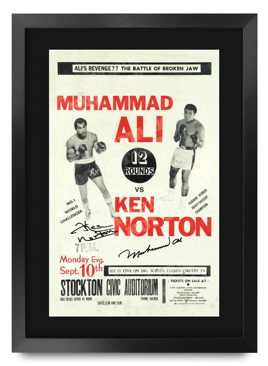 HWC Trading FR A3 Ken Norton v Muhammad Ali 1973 Bout Gifts Printed Signed Autograph Poster for Boxer Memorabilia Fans - A3 Framed