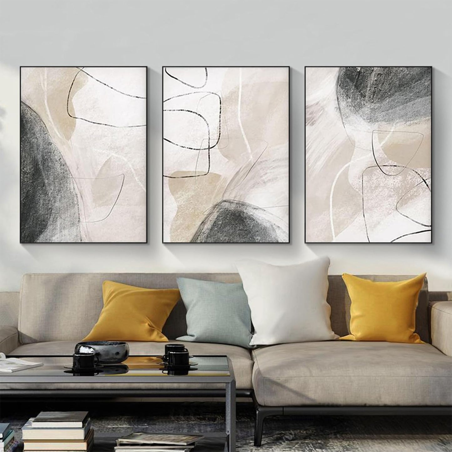 PYNVDD Canvas Poster, Modern Minimalist Abstract Wall Art, Bohemian Poster Set, Geometric Wall Decoration, No Frame (Picture, 7.20 x 30 cm x 3)