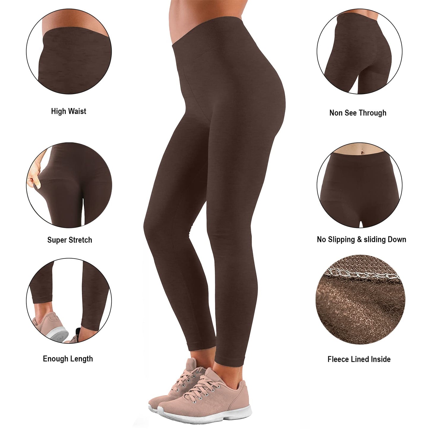 Love My Fashions® Womens Super Soft High Waisted Elasticated Warm Thick Fleece Lined Seamless Full Length Leggings Brown