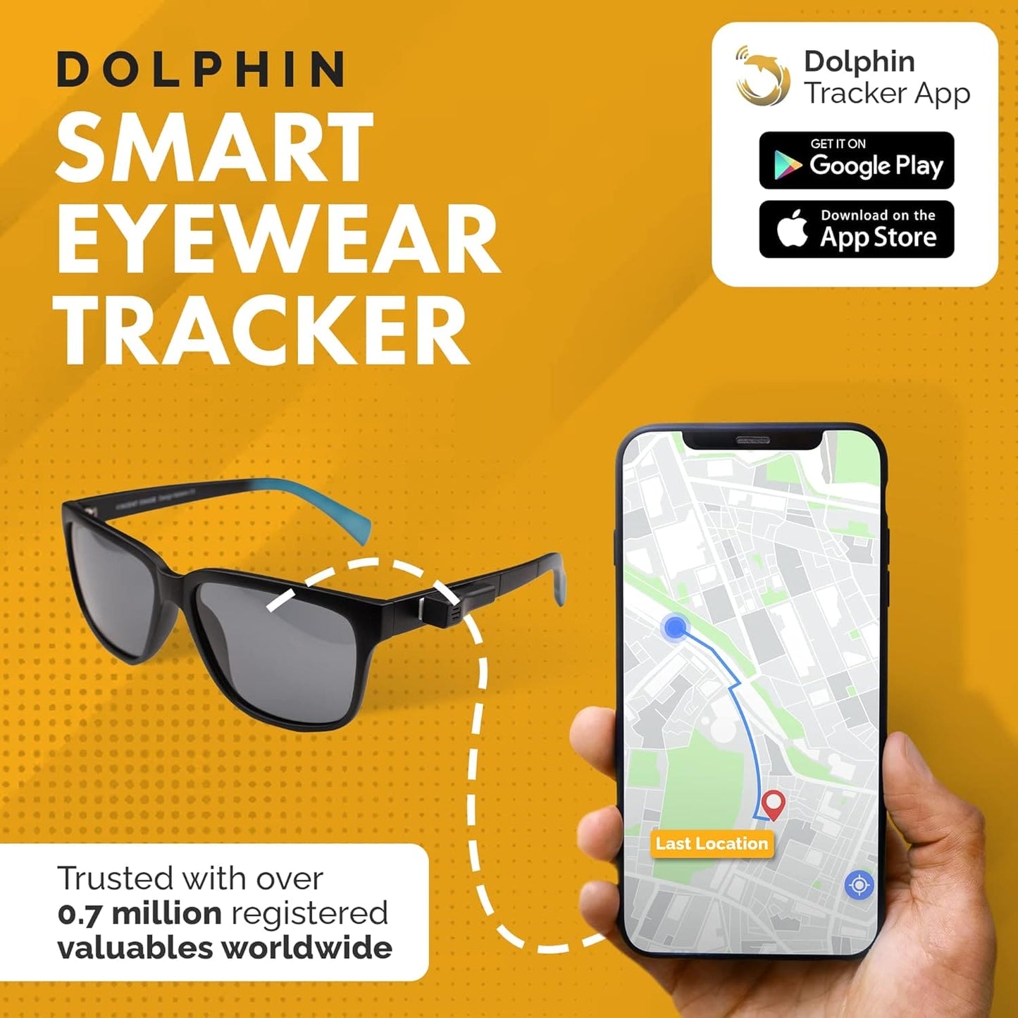 Specs Finder for Android | Dolphin Eyewear Finder | tag8 Glasses Tracker Compatible with Android and Apple iOS | Prevents Loss with configurable Seperation Alarm | Compact Rechargeable Battery