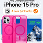 CANSHN Magnetic Designed for iPhone 15 Pro Case [Compatible with Magsafe] [Translucent Matte] Slim Thin Shockproof Protective Bumper Cover Phone Case for iPhone 15 Pro 6.1 Inch - Hot Pink