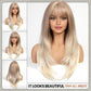 EMMOR Long Ombre Light Mixed Blonde Wigs for Women Straight Synthetic Layered Wig with Fringe(26" Ombre Light Blonde)