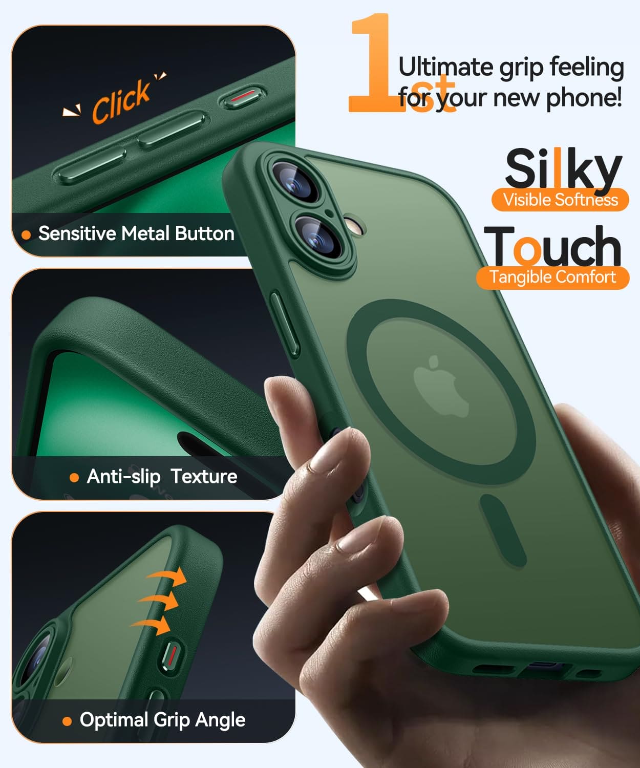 CANSHN Magnetic for iPhone 16 Case, Upgraded [Full Camera Protection] [Compatible with Magsafe] [Translucent Matte] Shockproof Protective Phone Case for iPhone 16 6.1" - Deep Green