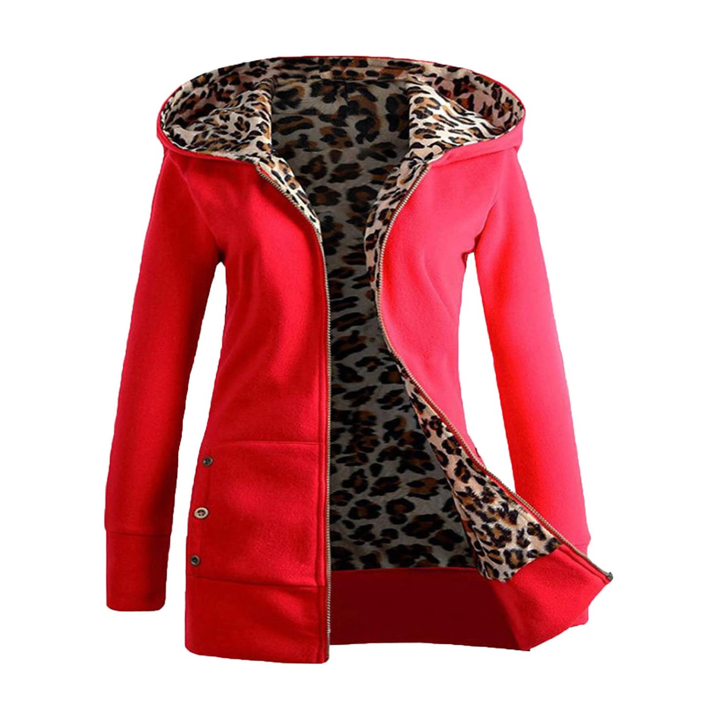 Womens Jacket Shaggy Long Sleeve Outwear Warm Winter Coats Leopard Print Colour Block Hooded Jacket Thicken Casual Outdoor Button Long Overcoat With Pockets Snow Jacket Sherpa Lined Jacket Women