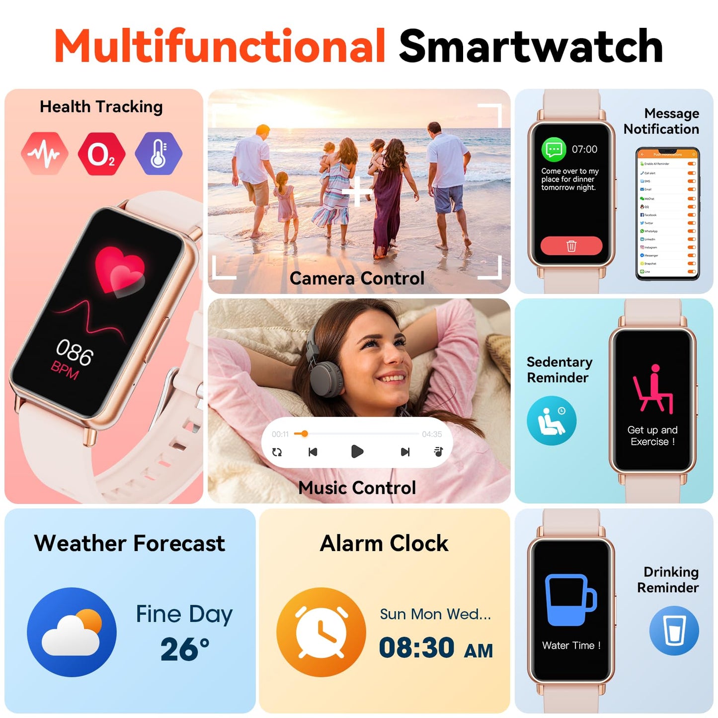 Smart Watches for Women, Fitness Tracker with 1.47" Touchscreen, 24/7 Heart Rate/Sleep Monitor/Calorie Monitor, 100+ Sports Modes Activity Trackers,Smart Watch Compatible with Android iOS Pink