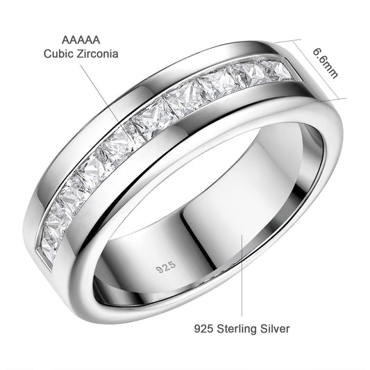 SweetJew Wedding Band for Men 925 Sterling Silver Eternity Ring AAAAA CZ Cubic Zirconia Stone Size S