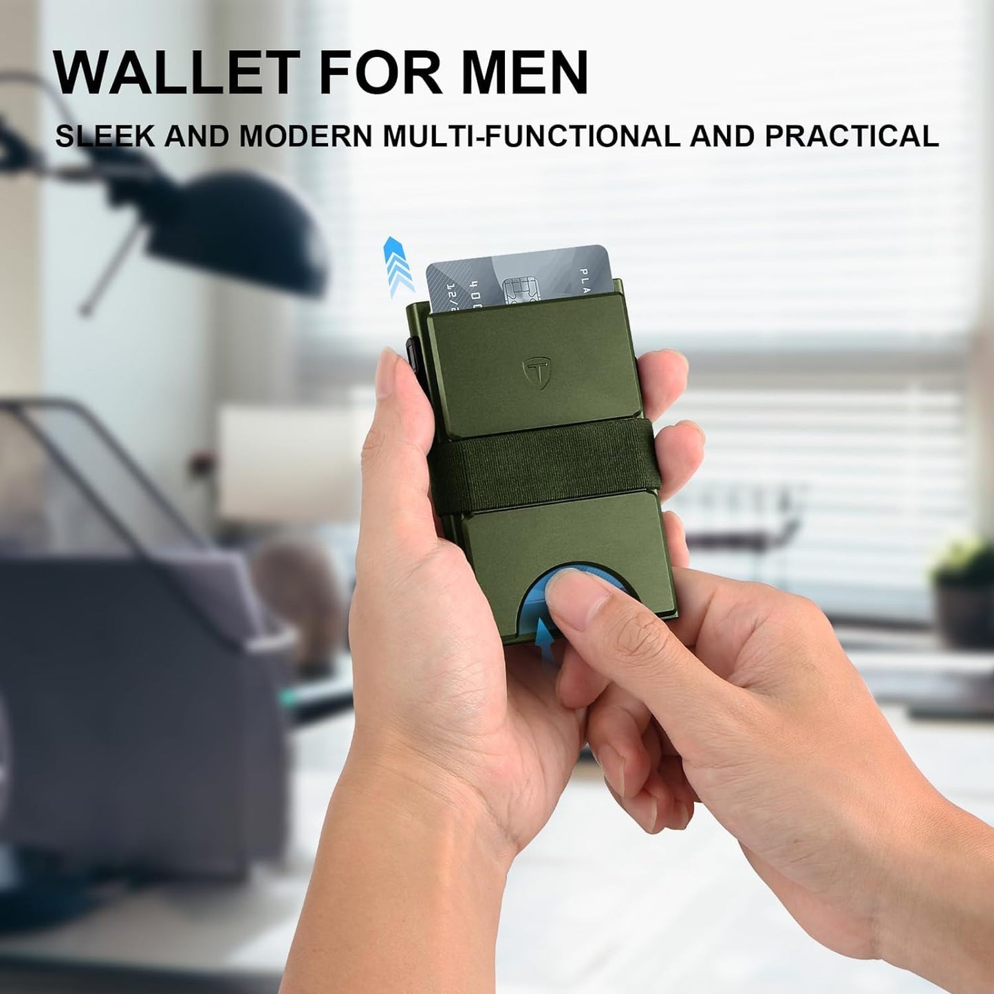 TOYFID Slim Wallet Men - Metal Card Holder,Minimalist Pop-up Wallet,Card Case Wallet with Backplate & Cash Band,RFID Blocking,Quick Card Access