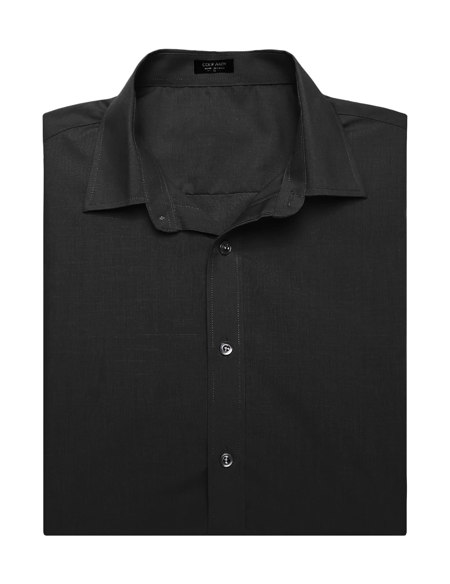 COOFANDY Men's Dress Shirts Slim Fit Wrinkle-Free Short Sleeve Casual Button Down Shirt Black