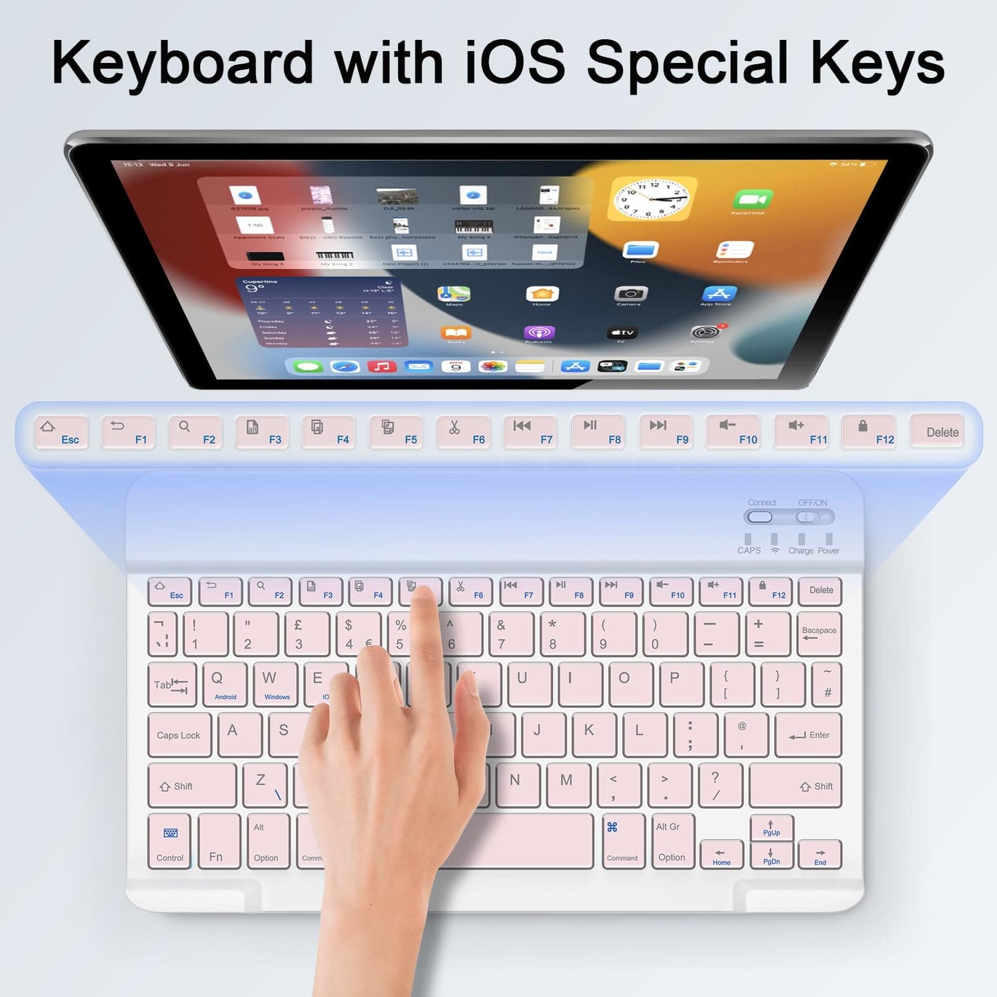 Portable Bluetooth Keyboard and Mouse, SOPPY Rechargeable Mini Keyboard, Wireless Keyboard for iPad 9.7/iPad 10.2/iPad Air/Pro/Samsung Tab/Lenovo Tab/iOS/Android/Windows, UK Layout (Pink)