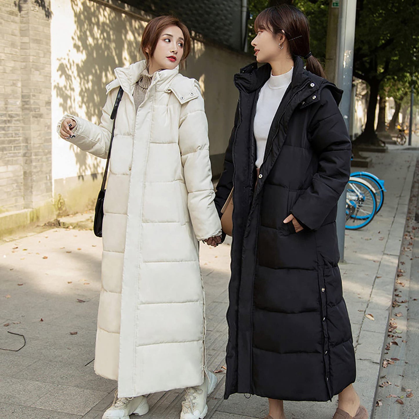 Maxi Puffer Jacket Women,Longline Padded Coat Long Hoodie Winter Warm Quilted Padded Jacket Hooded Long Parka Coats Down Coat With Removable Hood for Ladies Sale Clearance UK