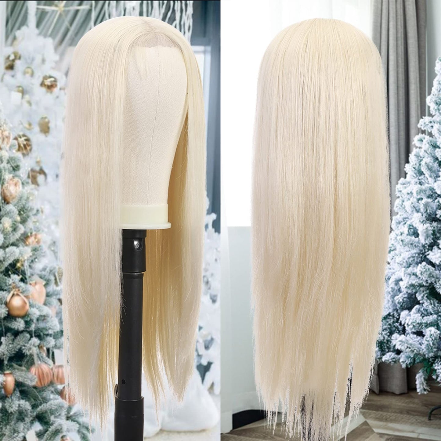 iShine Blonde Wig Long Straight Blonde Synthetic Lace Front Wigs Natural 4x4 Lace Silky Platinum Wigs With Middle Part for Women Party Daily Use Heat Resistant Fiber 24Inch