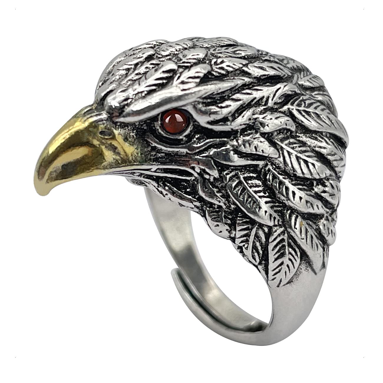 KONFEN Adjustable Rings for Men, Silver Viking Ring Eagle Pattern, Vintage Hip Pop Chunky Fidget Ring Toe Rings Thumb Ring Open Ring Single Ring Animal Ring Gift for Boys Jewellery Gifts