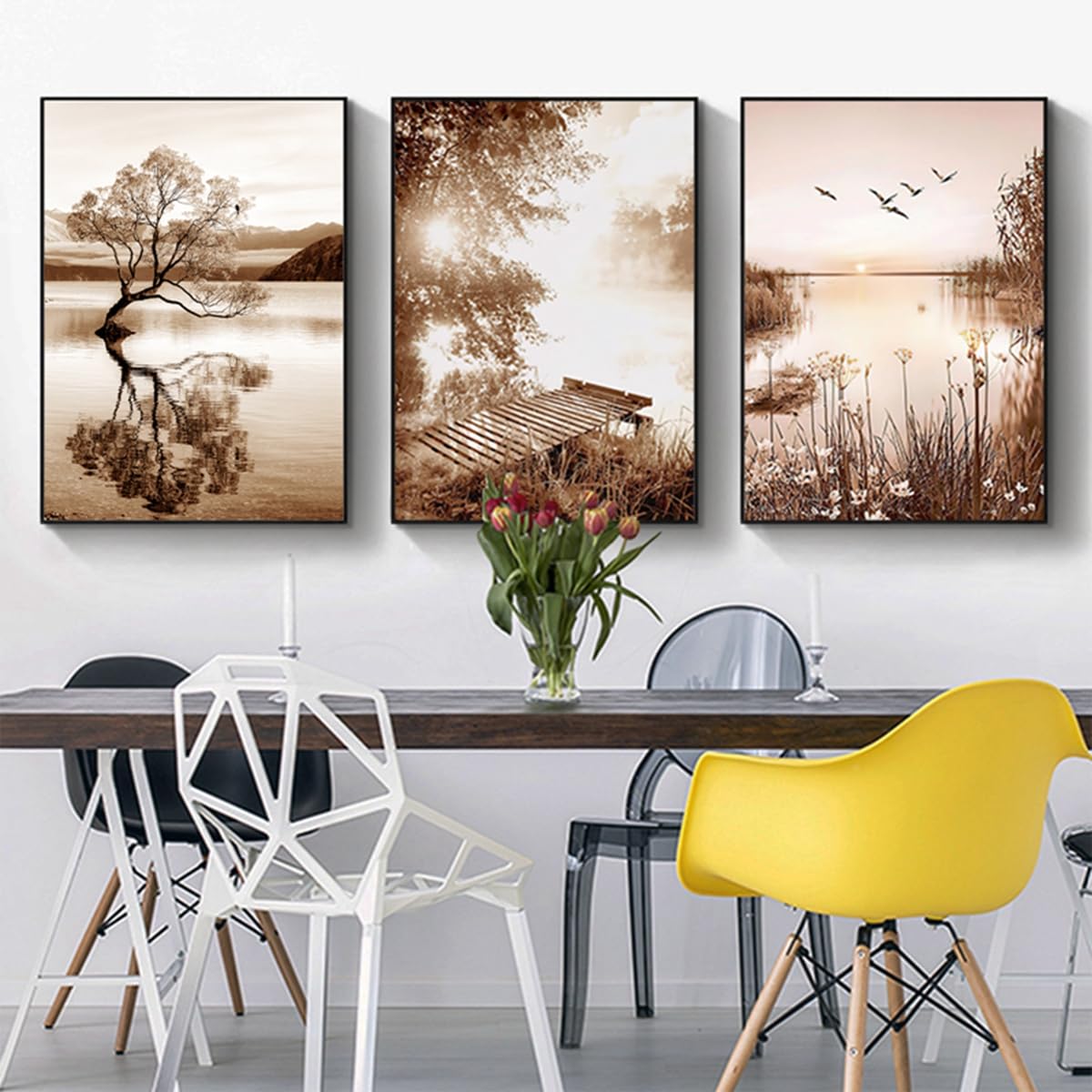 Set of 3 Poster Bohemian Poster Set Aesthetic Plant Pictures Modern Abstract Art Wall Pictures Boho Decorative Pictures, Without Frame (Poster 10.40 x 60 cm x 3 Pieces)