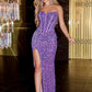 PAVERJER Sparkly Sequin Prom Dresses Long 2024 with Slit Strapless Mermaid Gliitter Formal Evening Dress Sexy Gold Size 6