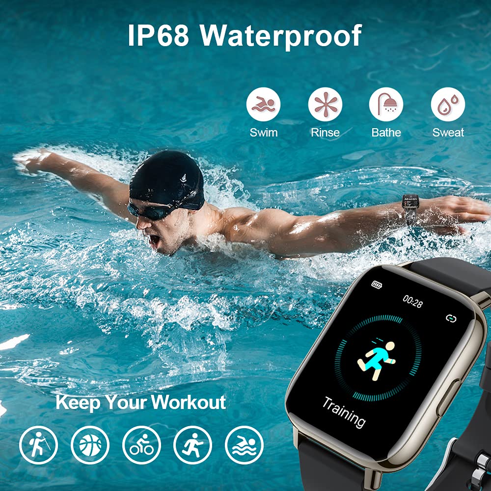 Smart Watch 2021, Pedometer Activity/Fitness Tracker 1.69" Touch Screen Heart Rate Sleep Monitor, IP68 Waterproof Smartwatch, 24 Modes, for Men Women for Android iOS