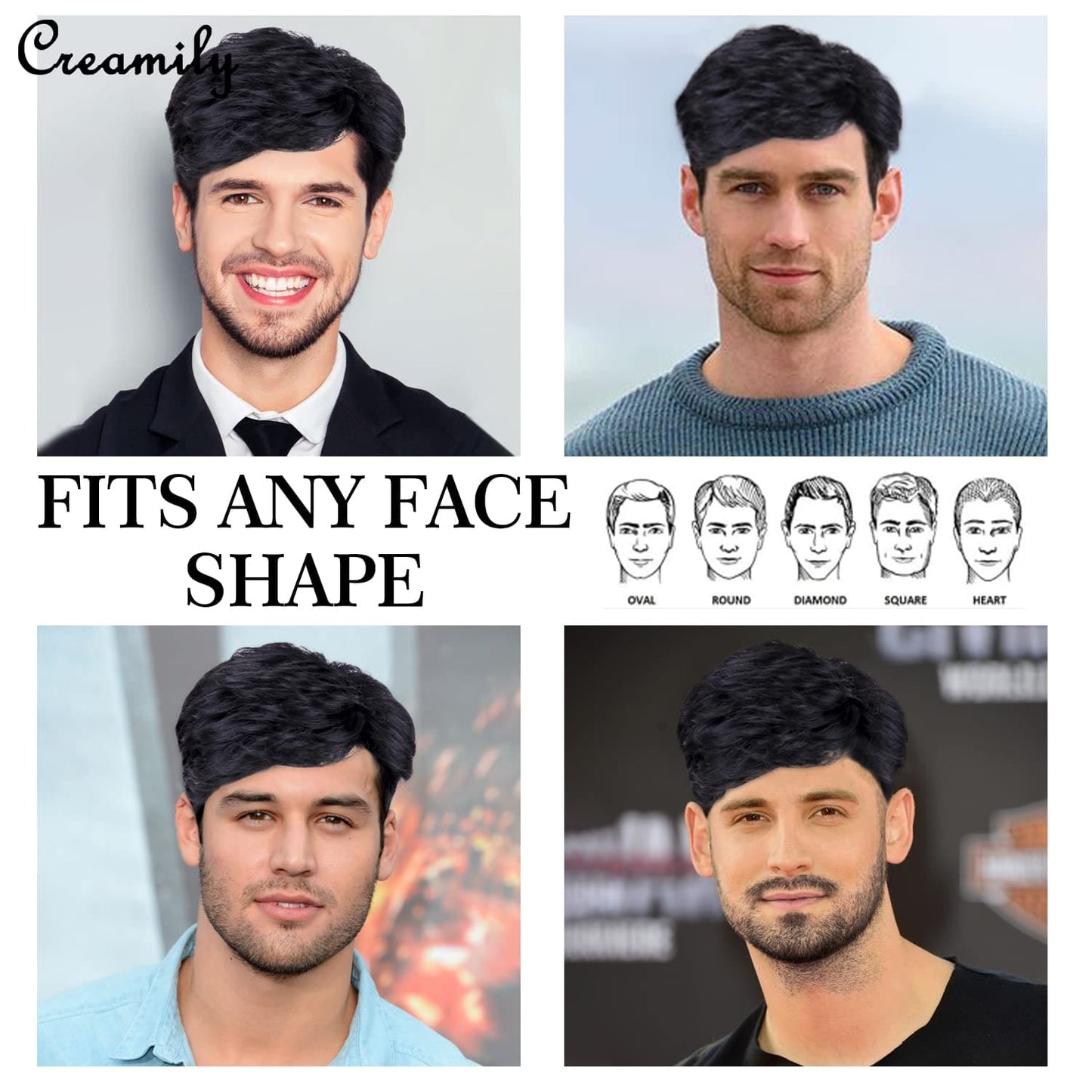 Creamily Mens Wig Short Male Black Wig Handsome Men's Daily Costume Synthetic Full Wigs Mens Fancy Dress Cosplay Halloween wig