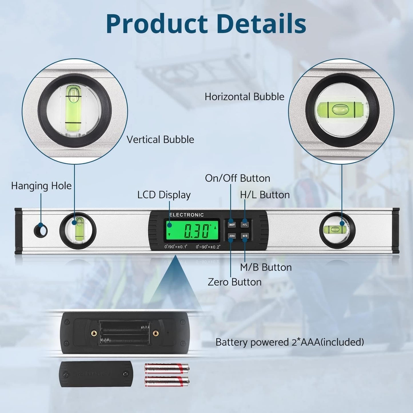 ALLmeter Digital Magnetic Level,Digital Spirit Level 16 inch 4 * 90°0-360°Spirit Level Inclinometer Angle Finder LCD Backlight Display IP54 Bubble for Carpentry,Building,Masonry,Automobile,Masonry