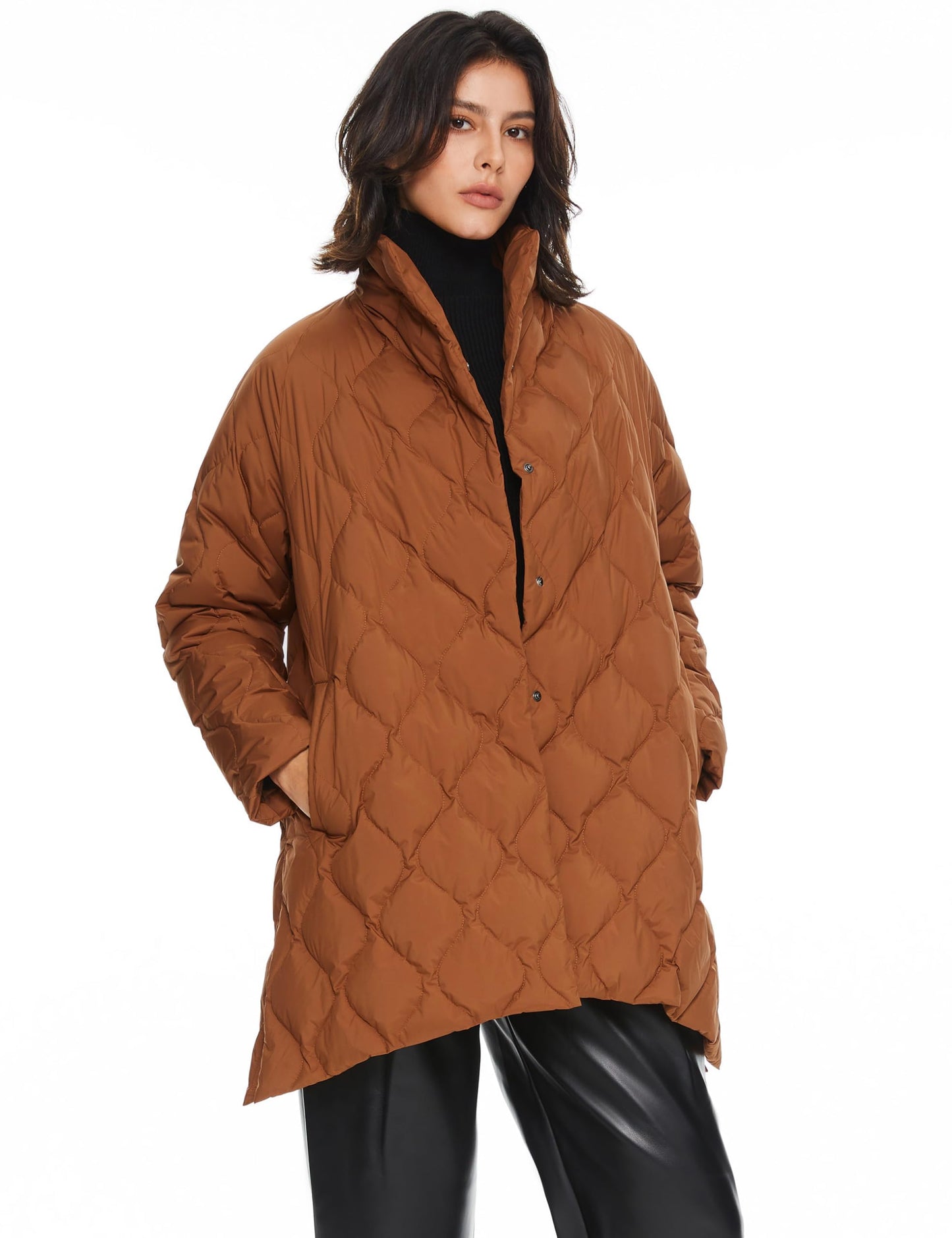 Orolay Women's Lightweight Quilted Padded Jacket Transitional Loose Puffer Coat for Winter Fall Spring Coffee L