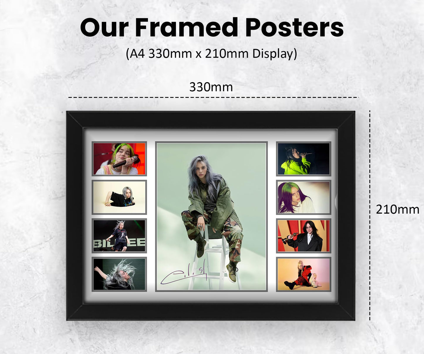 Billie Eilish Signed Poster Print- Limited Edition Autograph Fan Gift – Collectible Memorabilia Merchandise (Framed A3 (30x40cm))