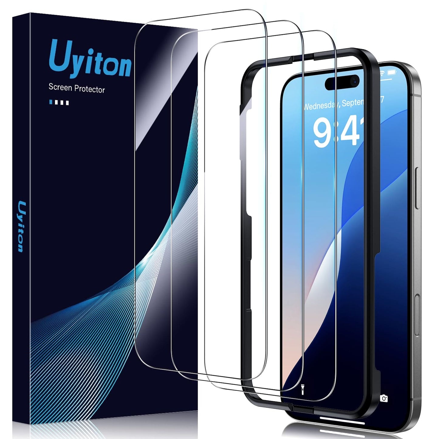 Uyiton for iPhone 16 Pro Max Screen Protector - [3 Pack] with Installation Frame Full Screen Tempered Glass for iPhone 16 Pro Max 6.9 inch, 9H Anti-Scratch Anti-Blue Light HD Bubble Free Clear