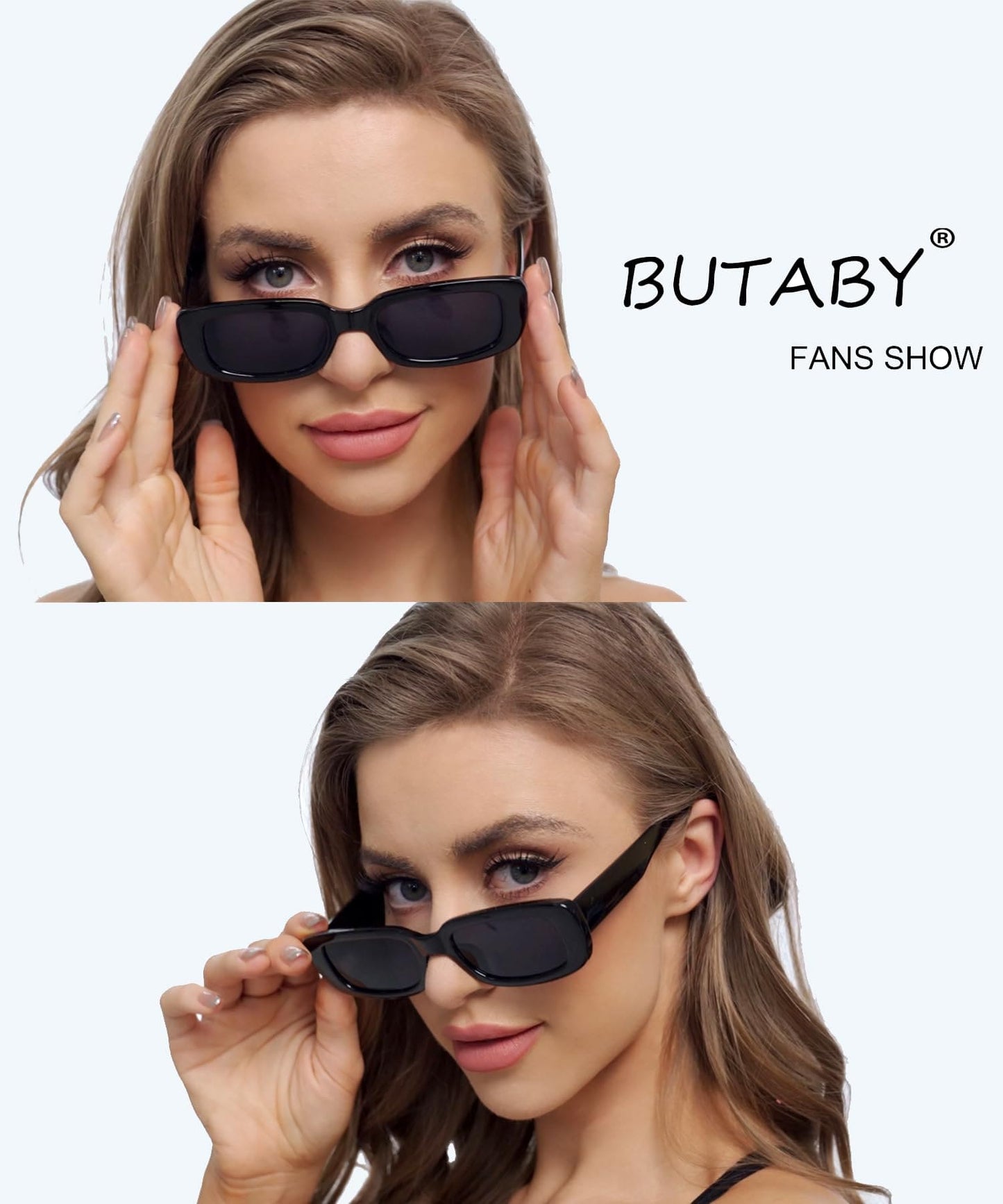 BUTABY Rectangle Sunglasses for Women Retro Driving Glasses 90’s Vintage Fashion Narrow Square Frame UV400 Protection Black & Leopard