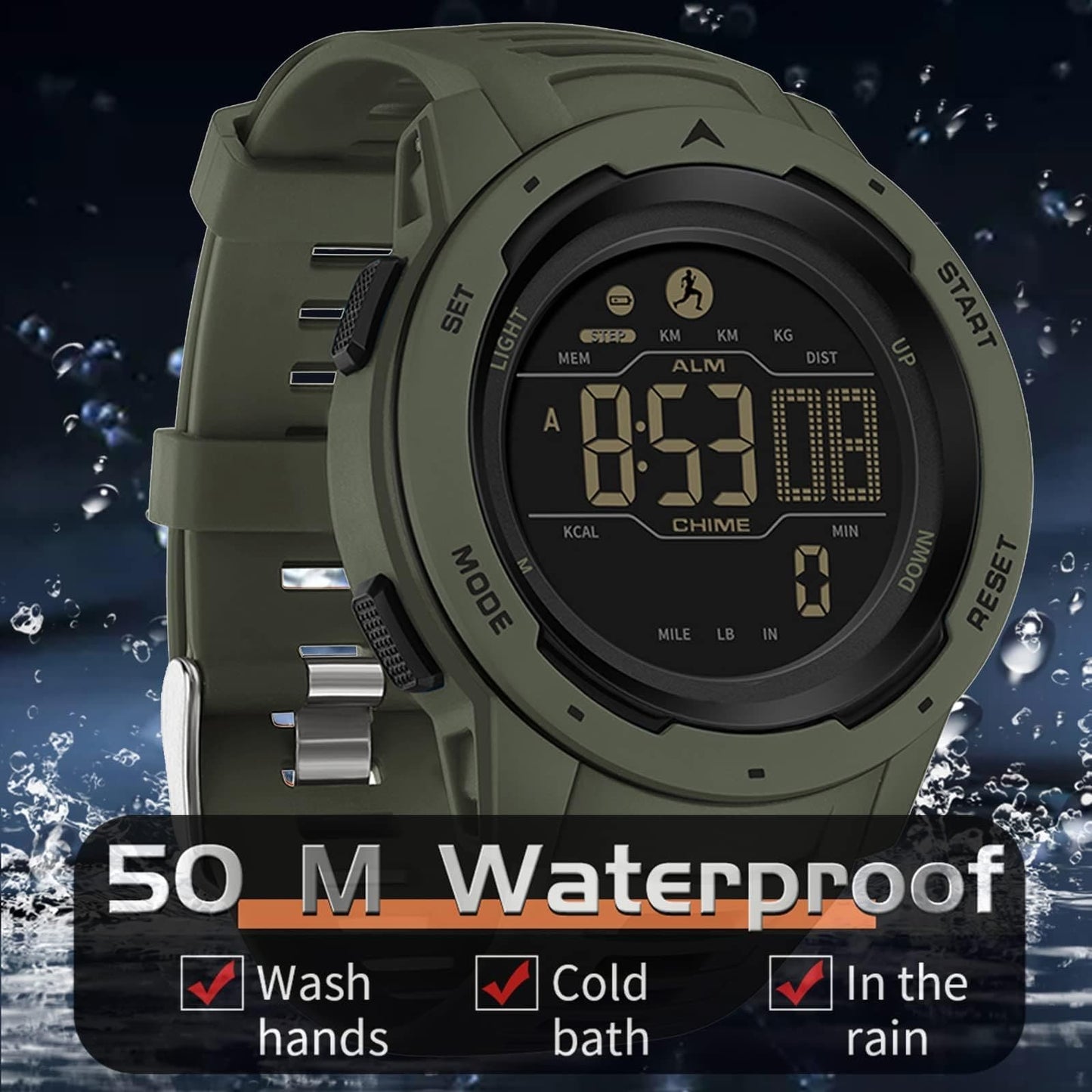 findtime Men's Digital Watch Waterproof Pedometer Watches Sport Watch Step Counter Calorie Military Watch with Stopwatch Alarm LED Backlight Countdown