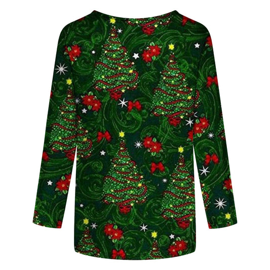 AMhomely Christmas T Shirts for Women UK Clearance Ladies Tops Fall Casual 3/4 Sleeve Loose Shirts Crewneck Xmas Tree Snowflake Elk Print Cute Blouse Graphic Tees Tunic Dressy Trendy Clothes