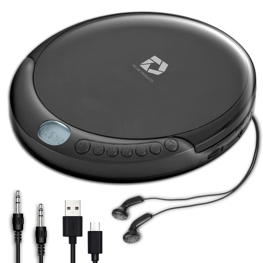 Deluxe Products CD Player Portable with 60 Second Anti Skip, Stereo Earbuds, Includes Aux in Cable and AC USB Power Cable for use at Home or in Car