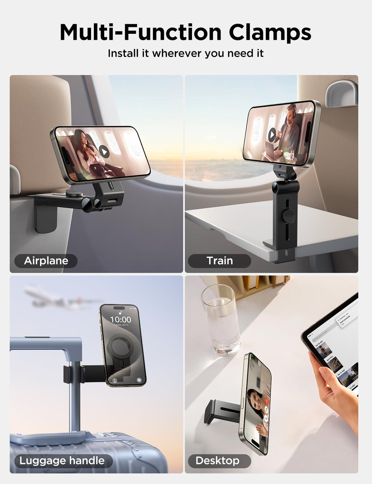 JOYROOM 2 Pack Airplane Phone Holder, Hands-Free Airplane Phone Mount, Airplane Essentials Phone Stand for iPhone 15 Pro Max 14 13 12 Series