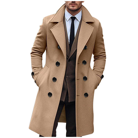 AEGJEGVD Wool Coats for Men UK Clearance,Long Trench Coat Mens Solid Turndown Long Sleeve Classic Business Coat Winter Casual Slim Fit Double Breasted Overcoat Windbreaker Warm Pea Coat S-3XL