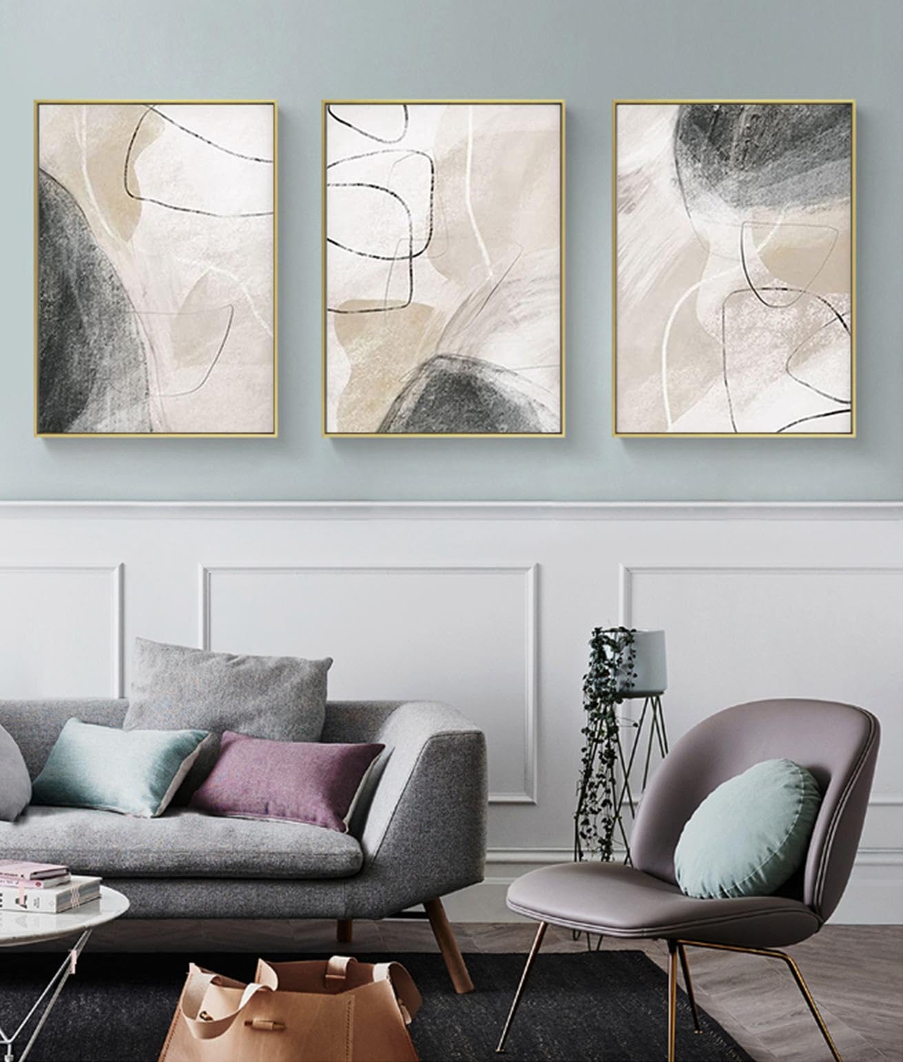 PYNVDD Canvas Poster, Modern Minimalist Abstract Wall Art, Bohemian Poster Set, Geometric Wall Decoration, No Frame (Picture, 7.20 x 30 cm x 3)