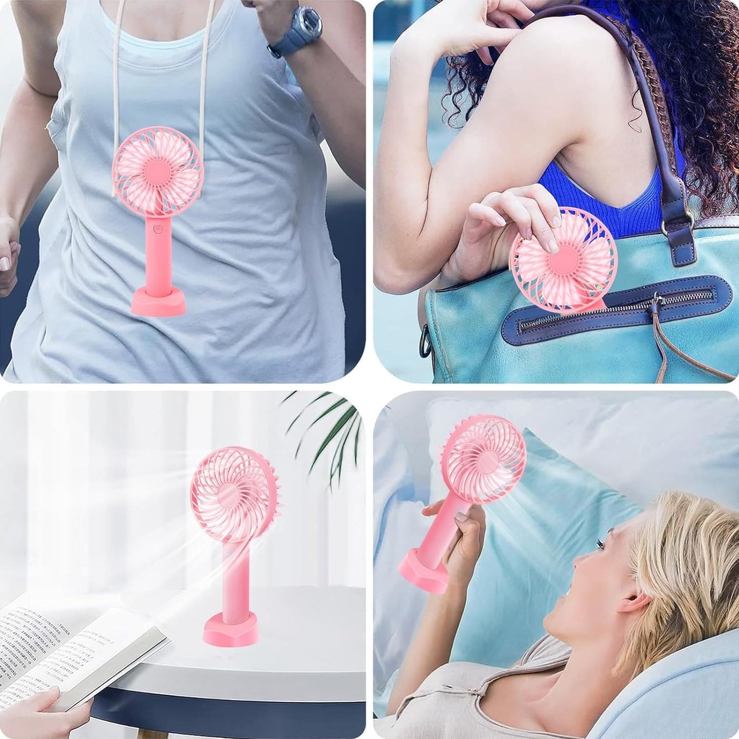 Gofemial Handheld Fan Portable Mini Fan, Hand Fan USB Electric Fan with Phone Holder 3 Speeds Rechargeable Strong Wind Silent Fan Cooling Desk Fan for Office Home Sport Camping, Pink