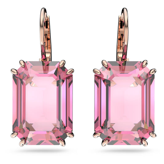 Swarovski Millenia Drop Earrings, Pink Octagon Cut Crystals in a Rose Gold Tone Plated Setting, from the Millenia Collection